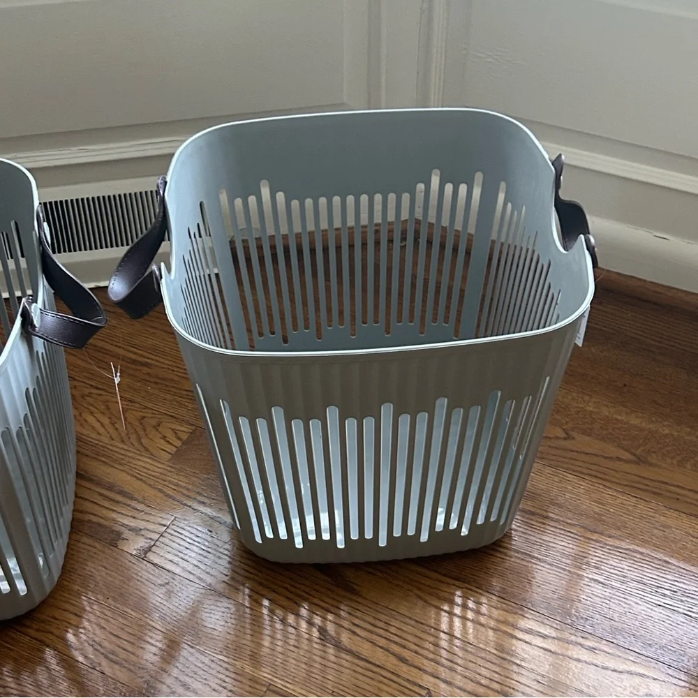 Sexy Storage Tote Set of 2 Scandinavian Open Slit Rounded Square Leather Handles